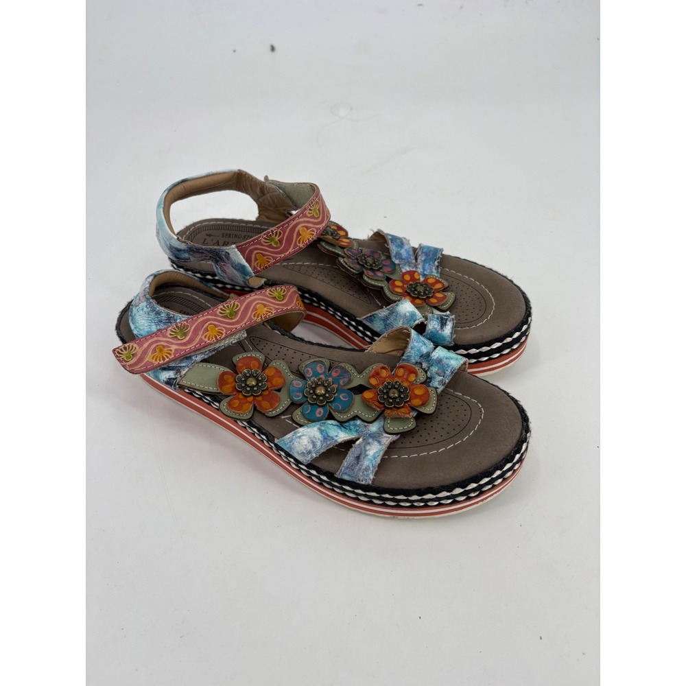 L'Artiste Spring Step Leather Floral Slingback Sandals Multi Color Womens 42 - Picture 2 of 7